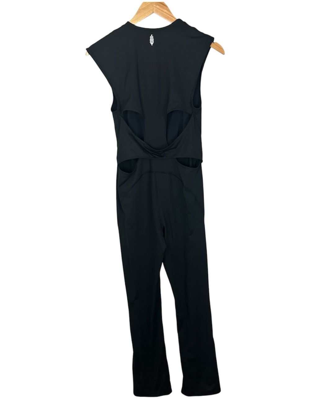Free People Movement Square Neck Flare Leg Black Jumpsuit Medium Crisscross Back